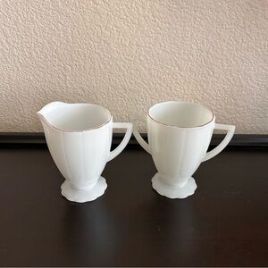 vintage Hazel Atlas Newport pattern creamer and open sugar bowl set white 1940